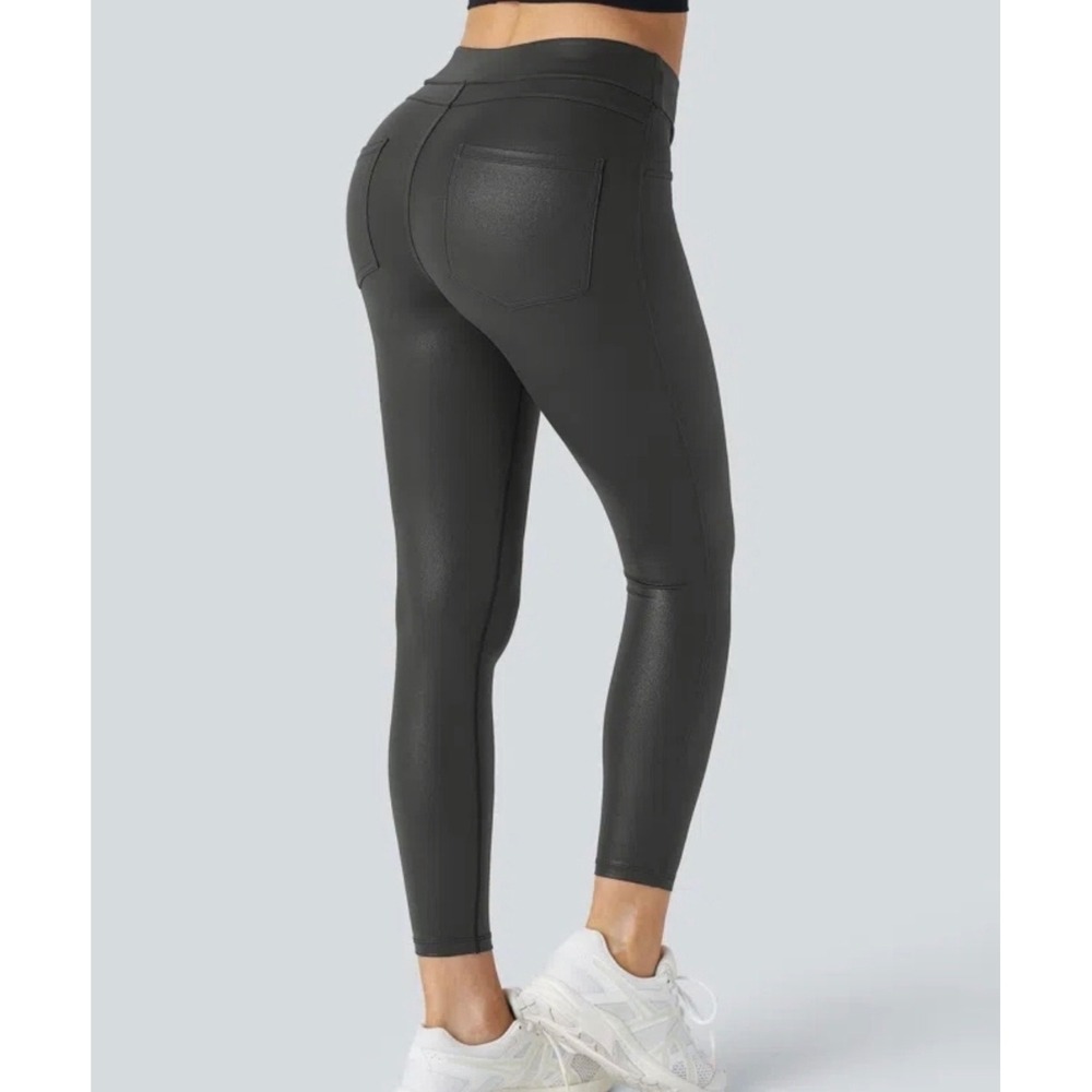 Halara Faux Leather Leggings Womens XL Black High Waisted Shiny Athletic Pants